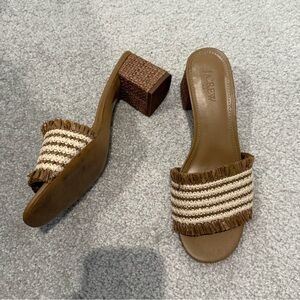 J. Crew Factory tan and cream raffia mule heeled sandals